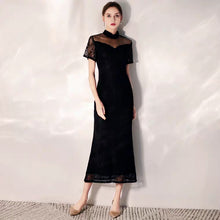 Load image into Gallery viewer, The Lerelle Black Cheongsam Mandarin Collar Gown - WeddingConfetti