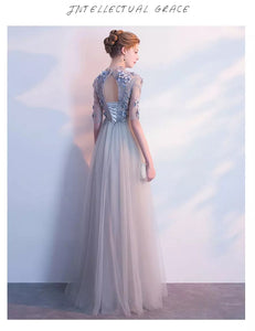 Sarah Grey Long Sleeves Gown - WeddingConfetti