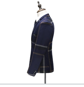 Orlando Men's Checkered Grey Suit Jacket, Vest and Pants (3 Piece) - WeddingConfetti