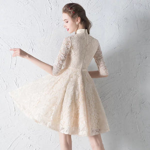 The Penelope Mandarin Collar Champagne Short Dress - WeddingConfetti