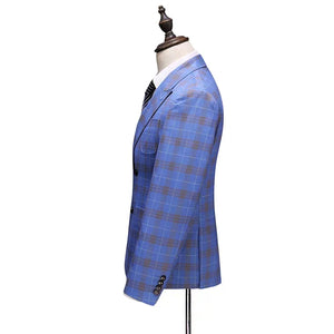 Gordon Groom Men's Sky Blue Checkered Suit Jacket, Vest and Pants (3 Piece) - WeddingConfetti