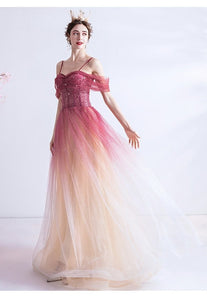 The Kristen Off Shoulder Ombre Pink Gown