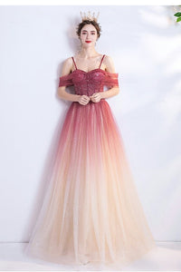 The Kristen Off Shoulder Ombre Pink Gown