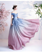 Load image into Gallery viewer, The Kyria Off Shoulder Blue Pink Ombre Gown