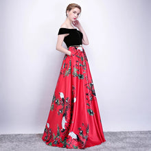 Load image into Gallery viewer, The Reianie Black &amp; Yellow /  Red Off Shoulder Gown - WeddingConfetti