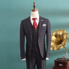 Load image into Gallery viewer, Patrick Groom Men&#39;s Navy Blue Suit Jacket, Vest and Pants (3 Piece) - WeddingConfetti