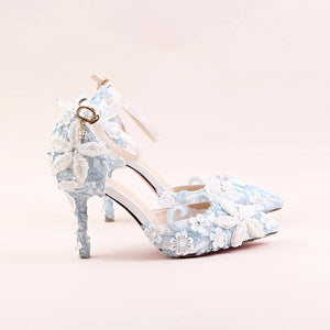 Wedding Bridal Blue Floral Heels - WeddingConfetti