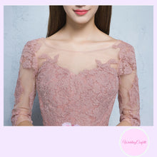 Load image into Gallery viewer, The Rosaelyn Pink lace Sleeves Short Evening Gown - WeddingConfetti