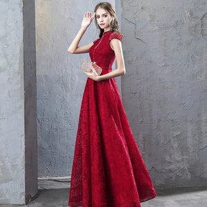 The Taylor Red High Collar Short Sleeve Gown - WeddingConfetti