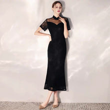 Load image into Gallery viewer, The Lerelle Black Cheongsam Mandarin Collar Gown - WeddingConfetti