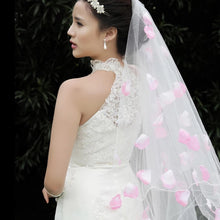 Load image into Gallery viewer, Wedding Bridal Veil With Pink Petals - WeddingConfetti