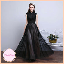 Load image into Gallery viewer, The Rosemary Mandarin Collar Cheongsam Ombre Black Lace Gown - WeddingConfetti