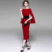Load image into Gallery viewer, The Bethsda Trumpet Sleeves Red Dress - WeddingConfetti