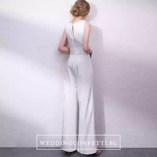 Load image into Gallery viewer, The Oorelle Toga Colour Block White and Black Pantsuit - WeddingConfetti
