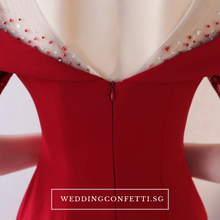 Load image into Gallery viewer, The Heriette Red Glitter Off Shoulder Mermaid Short Dress - WeddingConfetti