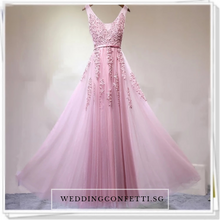 Load image into Gallery viewer, The Pierina Tulle Sleeveless Pink / Grey / Red Lace Floral Gown (Customisation Available) - WeddingConfetti