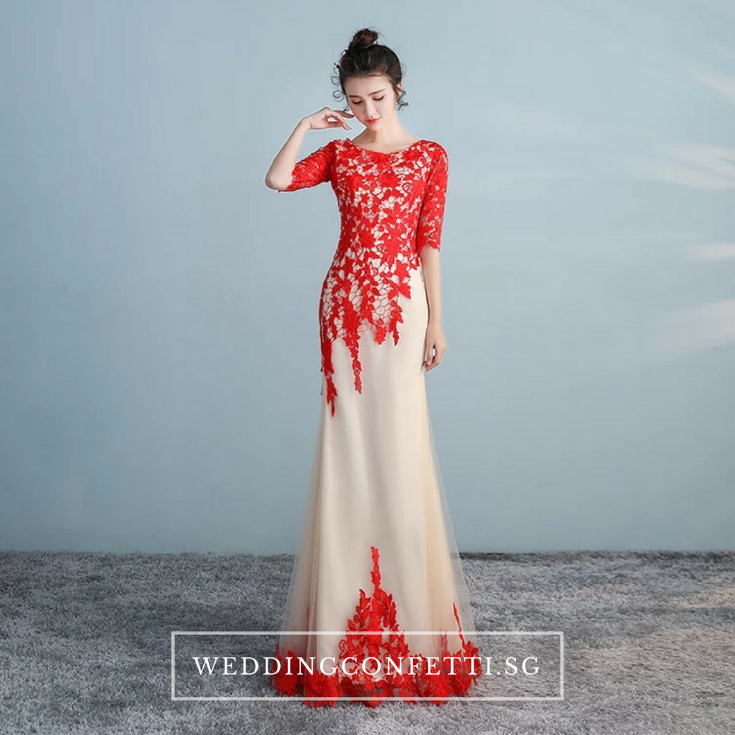Red evening 2025 gown long sleeve