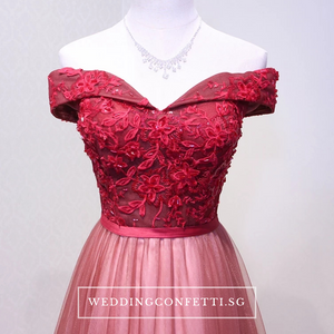 The Erynda Grey/Wine Red Off Shoulder Gown - WeddingConfetti