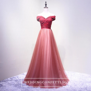 The Erynda Grey/Wine Red Off Shoulder Gown - WeddingConfetti