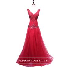 Load image into Gallery viewer, The Genesis Sleeveless Crystals Grey/Wine Red/ Red/Gold/Lilac Gown - WeddingConfetti