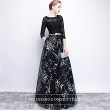Load image into Gallery viewer, The Daphne Black Illusion Long Sleeves Lace Dress - WeddingConfetti