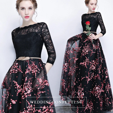 Load image into Gallery viewer, The Daphne Black Illusion Long Sleeves Lace Dress - WeddingConfetti
