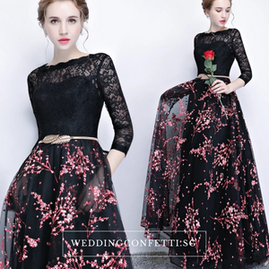 The Daphne Black Illusion Long Sleeves Lace Dress - WeddingConfetti