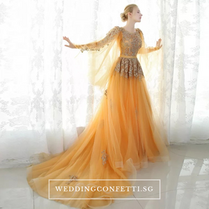 The Ezalina Wedding Bridal Champagne Gold Long Sleeves Gown - WeddingConfetti