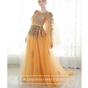 The Ezalina Wedding Bridal Champagne Gold Long Sleeves Gown - WeddingConfetti