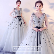 Load image into Gallery viewer, The Khaylene Wedding Bridal Grey/Pink Illusion Sleeves Dress - WeddingConfetti