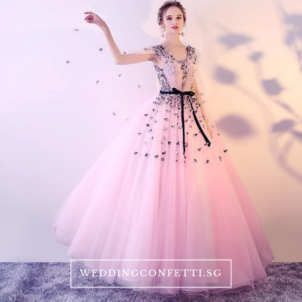 The Khaylene Wedding Bridal Grey/Pink Illusion Sleeves Dress - WeddingConfetti
