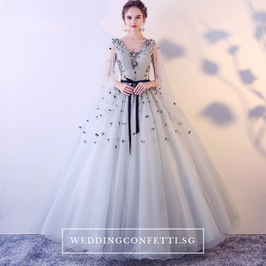The Khaylene Wedding Bridal Grey/Pink Illusion Sleeves Dress - WeddingConfetti