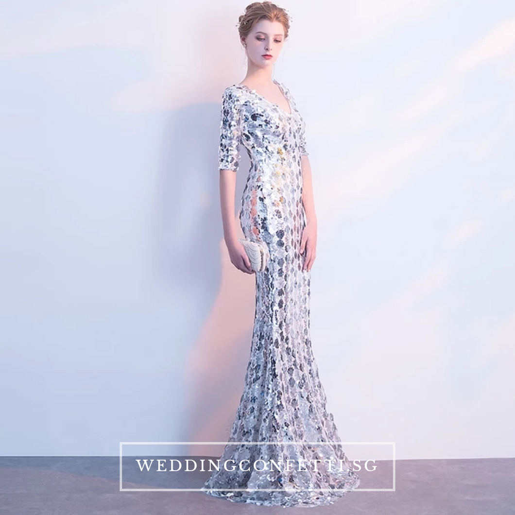 The Jhovana Rose Gold/Silver/Black Long Sleeves Gown - WeddingConfetti