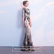 Load image into Gallery viewer, The Jhoviani Champagne/Black Long Sleeves Gown - WeddingConfetti