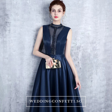 Load image into Gallery viewer, The Erinza Navy Blue Sleeveless Satin Dress - WeddingConfetti