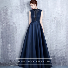 Load image into Gallery viewer, The Erinza Navy Blue Sleeveless Satin Dress - WeddingConfetti