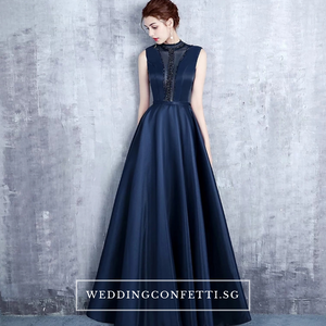 The Erinza Navy Blue Sleeveless Satin Dress - WeddingConfetti