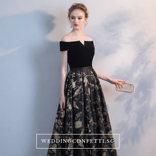 Load image into Gallery viewer, The Jardine Black Embroiderd Lace Off Shoulder Gown - WeddingConfetti
