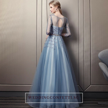 Load image into Gallery viewer, The Rerraine Blue Illusion Neckline Long Sleeves Gown - WeddingConfetti