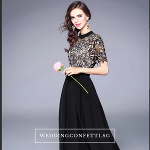 The Kazlin Short Sleeve Black Lace Gown - WeddingConfetti