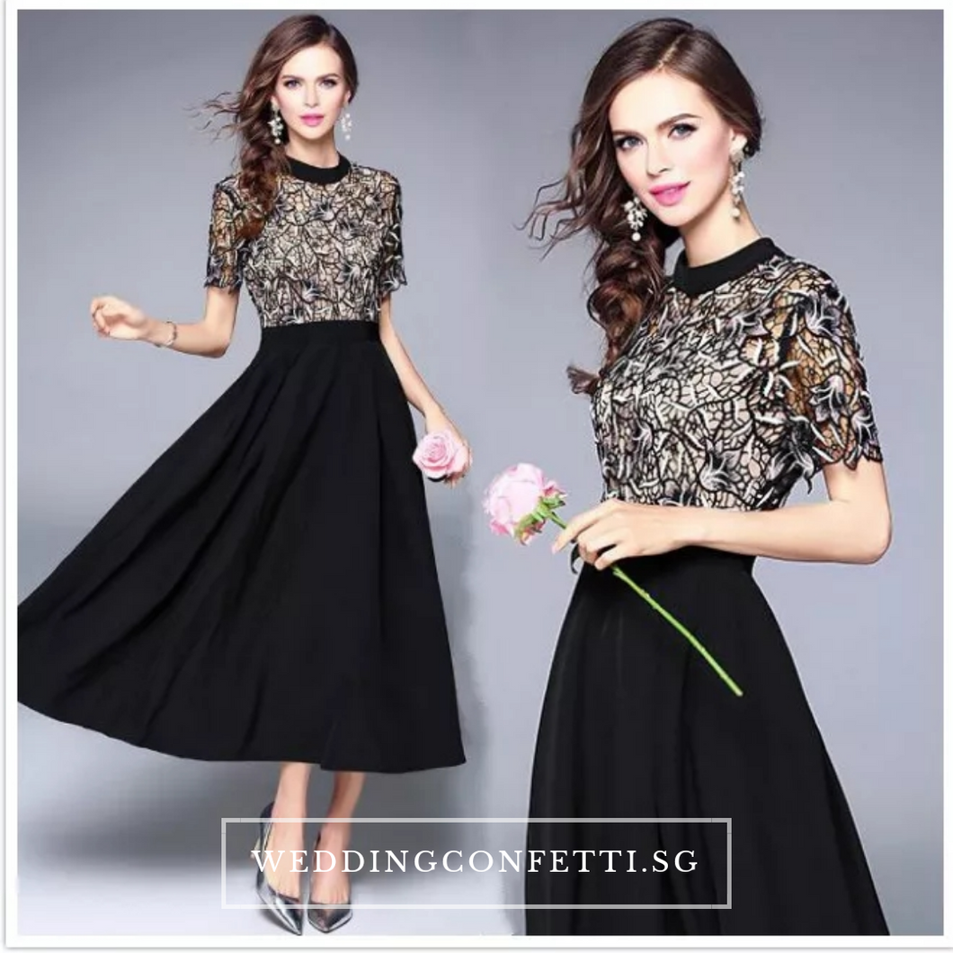 The Kazlin Short Sleeve Black Lace Gown - WeddingConfetti