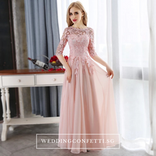 Load image into Gallery viewer, The Sophiella Long Illusion Sleeves Pink / Red Gown - WeddingConfetti