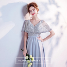 Load image into Gallery viewer, The Silvia Bridal Wedding Grey Short Sleeves Dress - WeddingConfetti