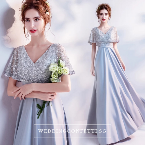 The Silvia Bridal Wedding Grey Short Sleeves Dress - WeddingConfetti