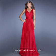 Load image into Gallery viewer, The Melania Blue/Red/Champagne V Neck Sleeveless Sequins Gown - WeddingConfetti