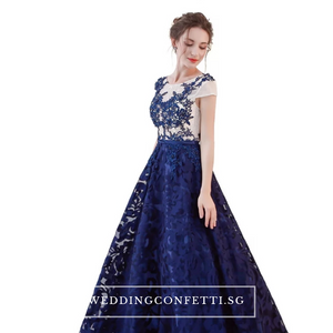 The Kresalyn Navy Blue Sleeveless Lace Gown - WeddingConfetti
