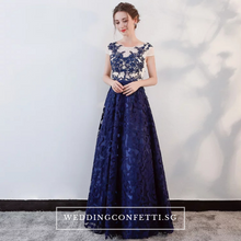 Load image into Gallery viewer, The Kresalyn Navy Blue Sleeveless Lace Gown - WeddingConfetti
