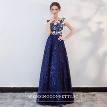 Load image into Gallery viewer, The Kresalyn Navy Blue Sleeveless Lace Gown - WeddingConfetti