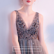 Load image into Gallery viewer, The Sophiare Grey Glittery Sleeveless Cocktail Dress - WeddingConfetti