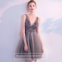 Load image into Gallery viewer, The Sophiare Grey Glittery Sleeveless Cocktail Dress - WeddingConfetti